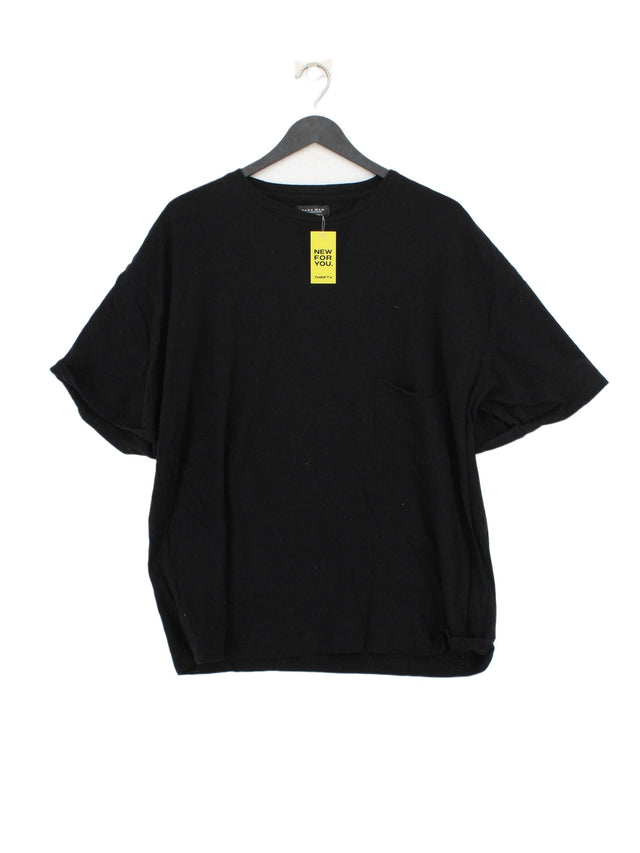 Zara Men's T-Shirt L Black Cotton with Linen