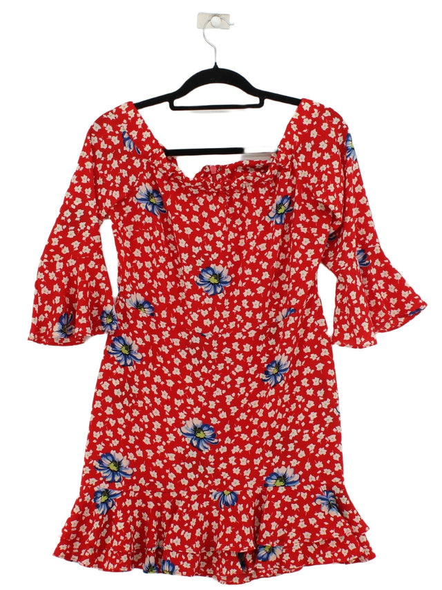Topshop Women's Midi Dress UK 12 Red Polyester with Elastane