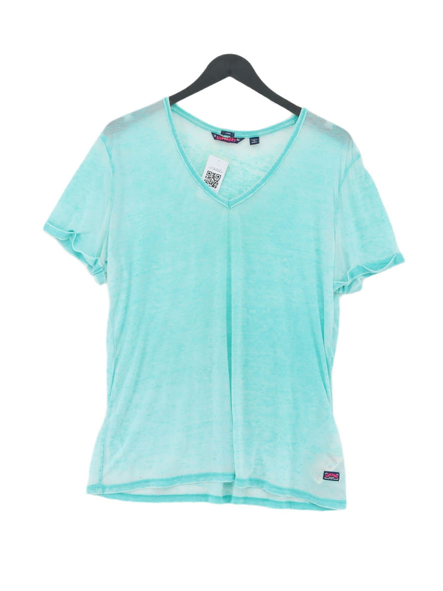 Superdry Women's T-Shirt L Blue Polyester with Cotton