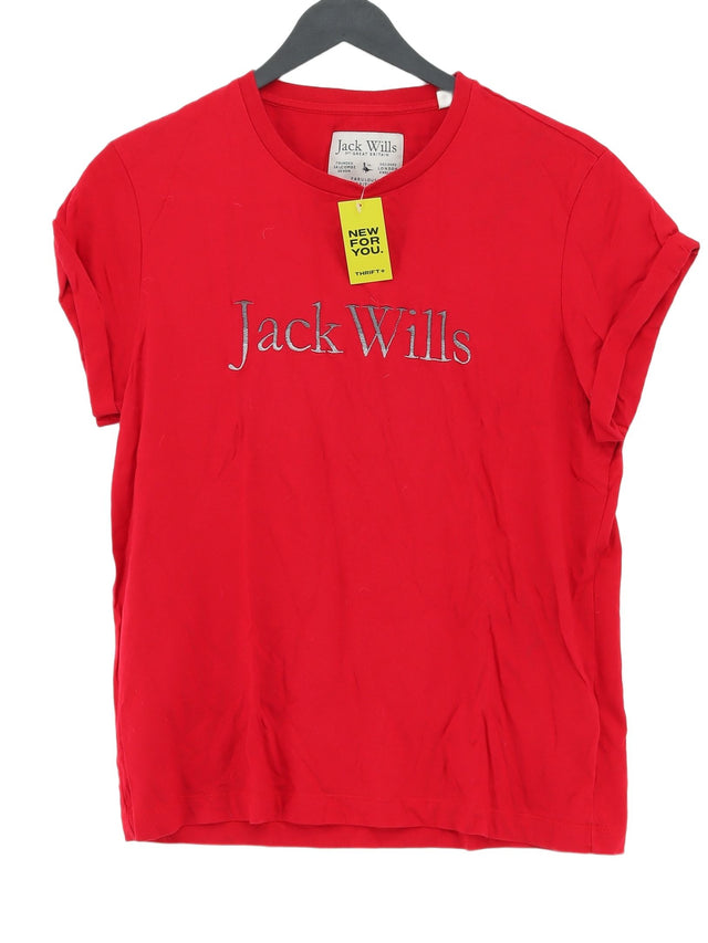 Jack Wills Women's T-Shirt UK 12 Red 100% Cotton