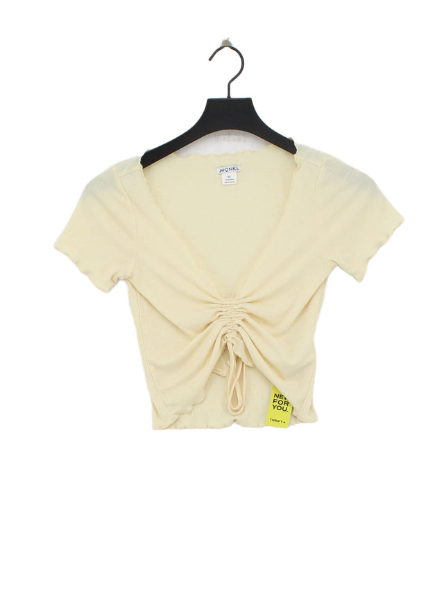 Monki Women's T-Shirt XS Yellow Polyester with Viscose