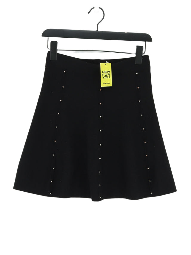 Zara Women's Midi Skirt S Black Viscose with Polyamide, Polyester