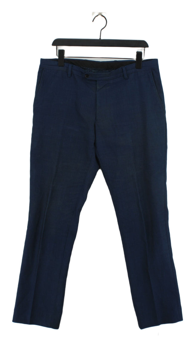 Next Men's Suit Trousers W 34 in Blue Wool with Polyester