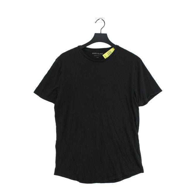 River Island Men's T-Shirt L Black 100% Cotton