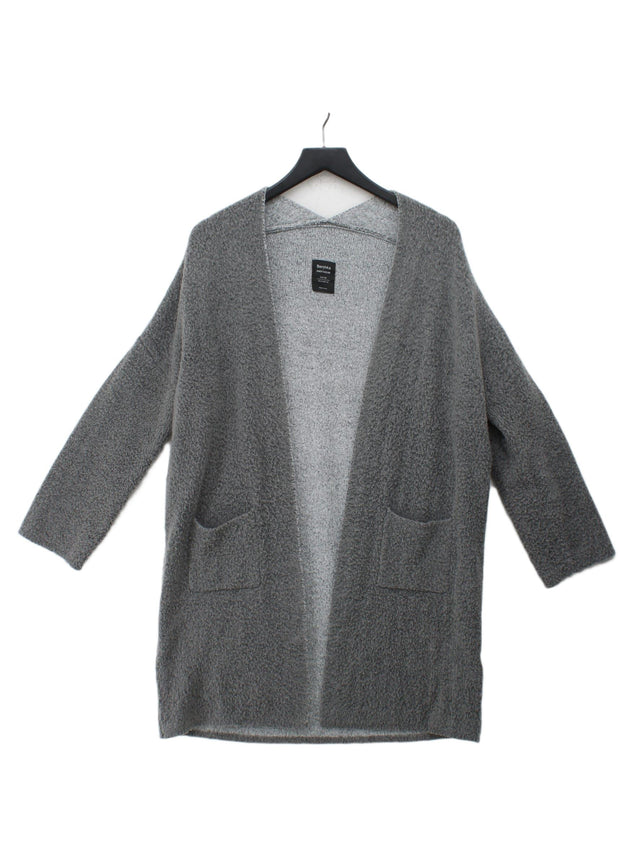 Bershka Men's Cardigan XS Grey Acrylic with Elastane, Polyester