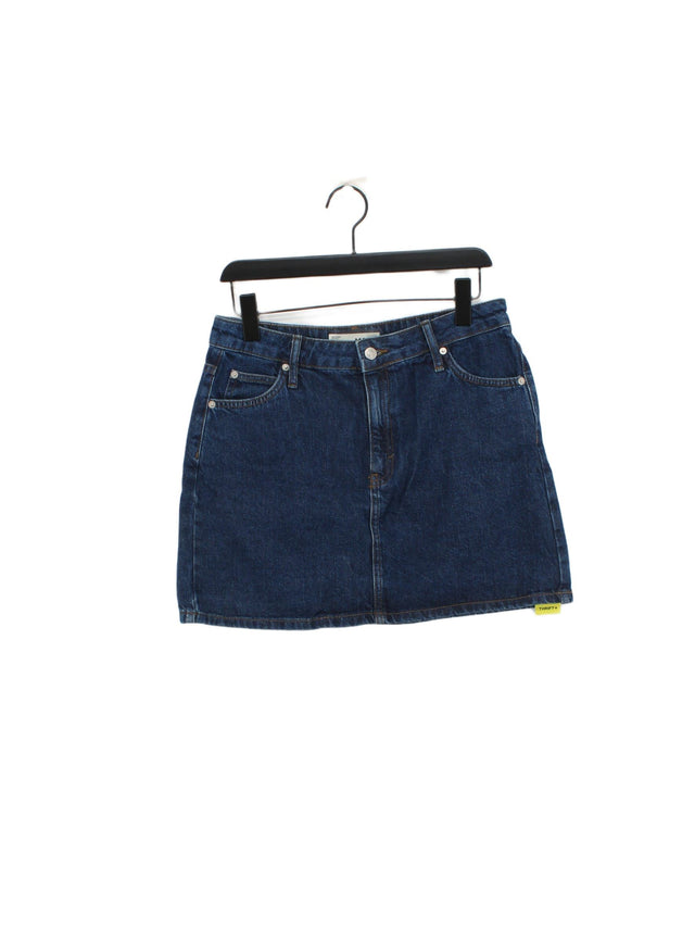 Topshop Women's Midi Skirt UK 12 Blue 100% Cotton