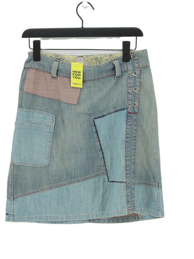 FatFace Women's Midi Skirt UK 8 Blue 100% Cotton