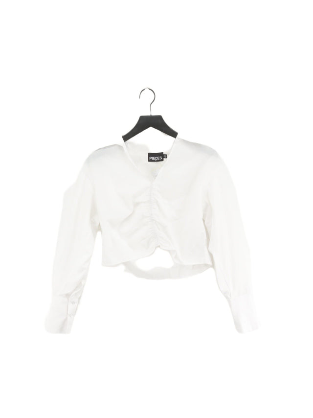Pieces Women's Shirt M White Polyester with Cotton
