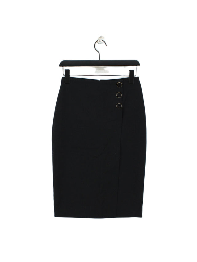 Jaeger Women's Midi Skirt UK 8 Black Wool with Elastane, Polyester, Viscose