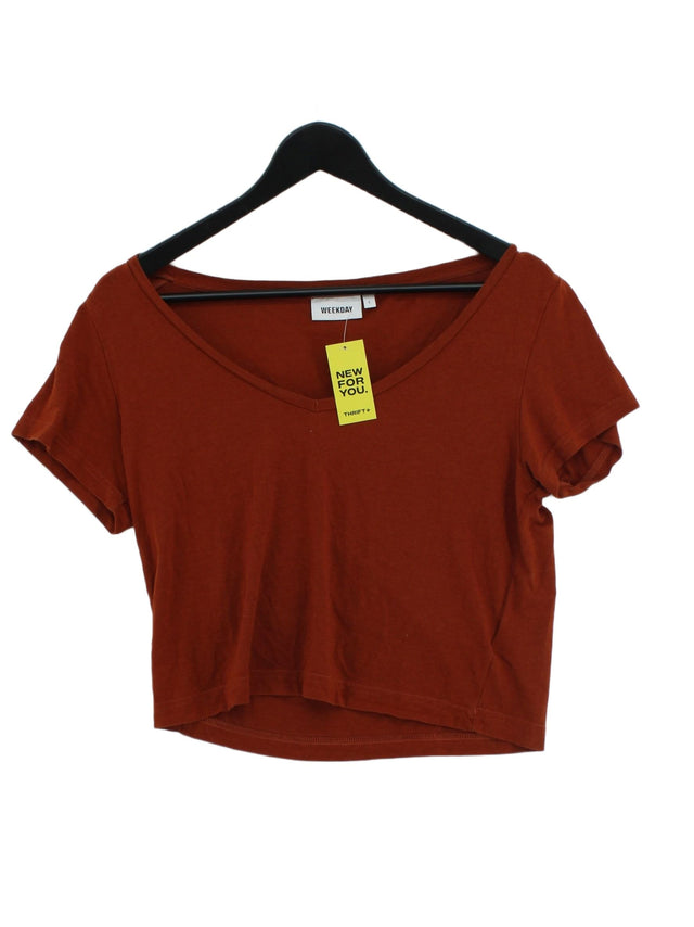 Weekday Women's T-Shirt S Brown Cotton with Elastane, Lyocell Modal