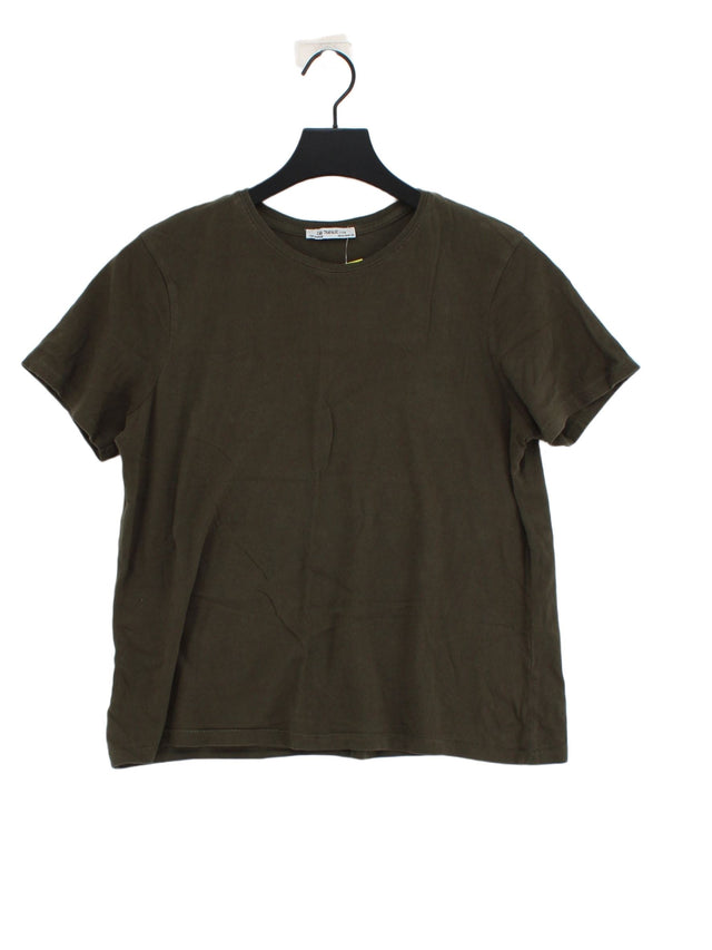 Zara Women's T-Shirt M Green 100% Cotton