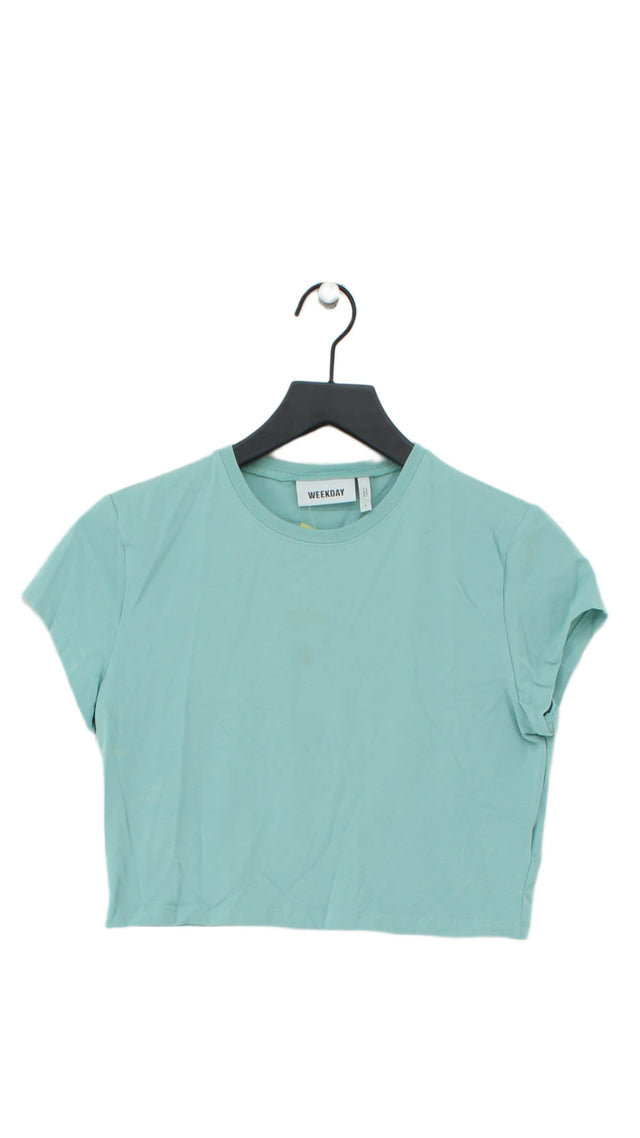 Weekday Women's T-Shirt L Green Cotton with Elastane