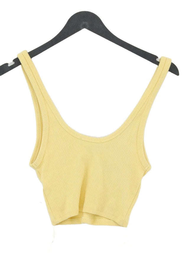 Zara Women's T-Shirt S Yellow Cotton with Elastane