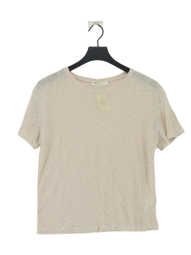 Pull&Bear Women's T-Shirt S Cream 100% Linen