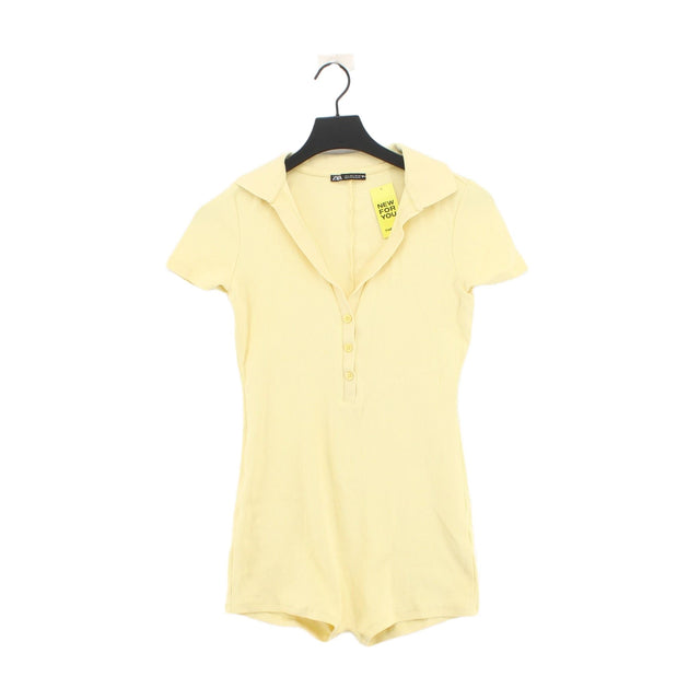Zara Women's Polo L Yellow Cotton with Elastane