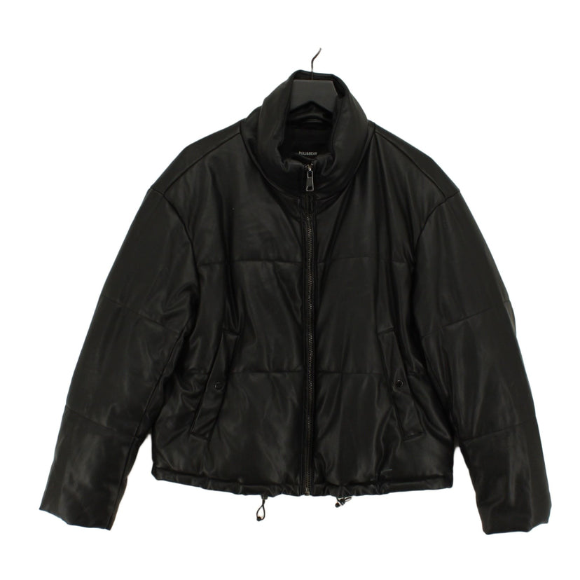 Pull&Bear Women's' Black Faux Leather Puffer Jacket