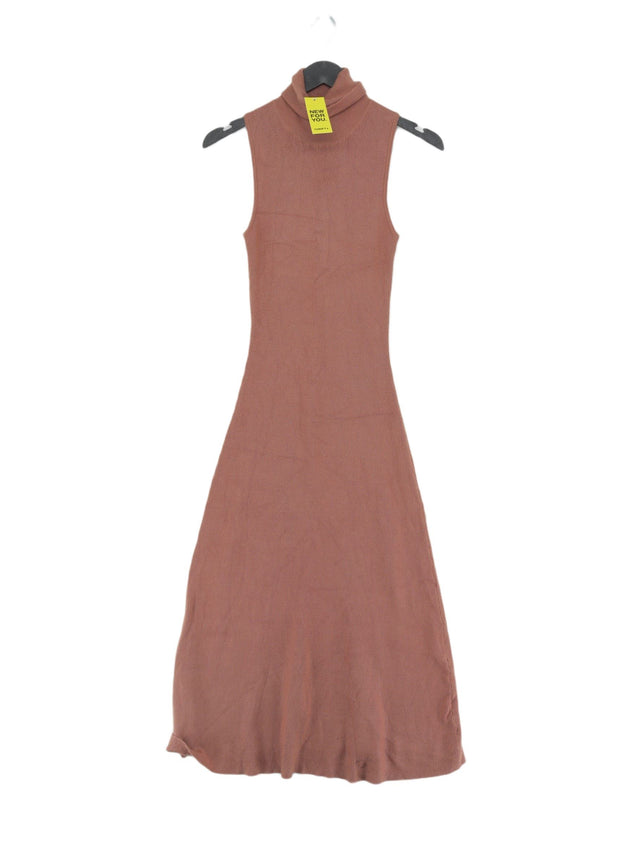 Zara Women's Midi Dress S Brown Viscose with Nylon, Polyester