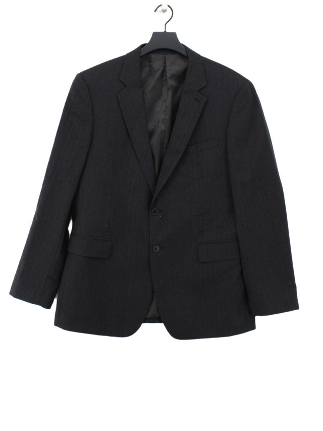 Jaeger Men's Blazer Chest: 42 in Grey Wool with Polyester