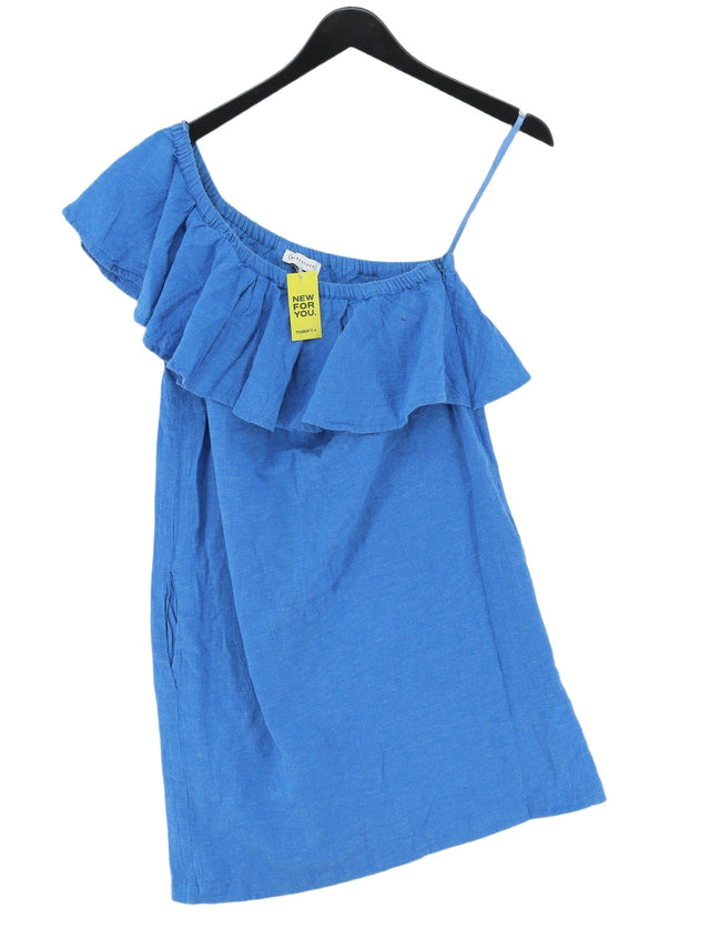 Warehouse Women's Mini Dress UK 12 Blue Cotton with Linen