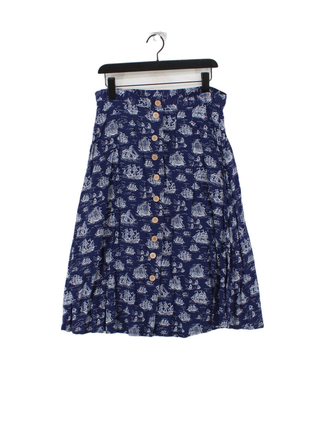 Joanie Women's Midi Skirt UK 16 Blue Viscose with Cotton