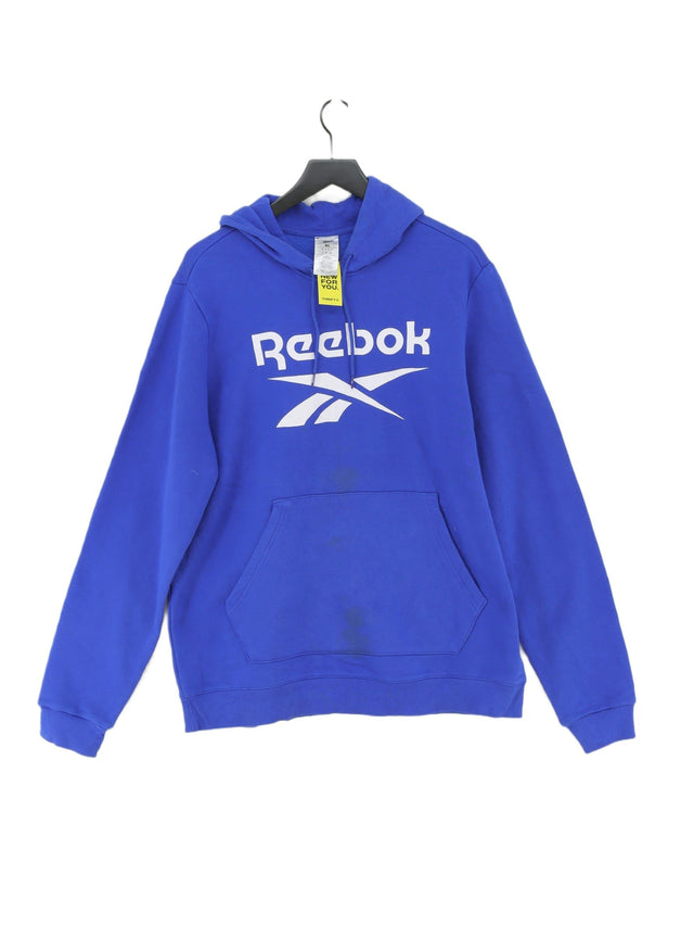 Reebok Men's Hoodie XL Blue Cotton with Polyester, Spandex