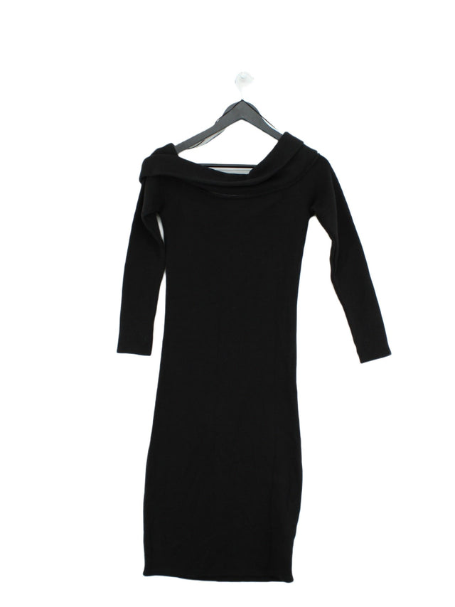Zara Women's Midi Dress S Black Polyester with Cotton, Elastane