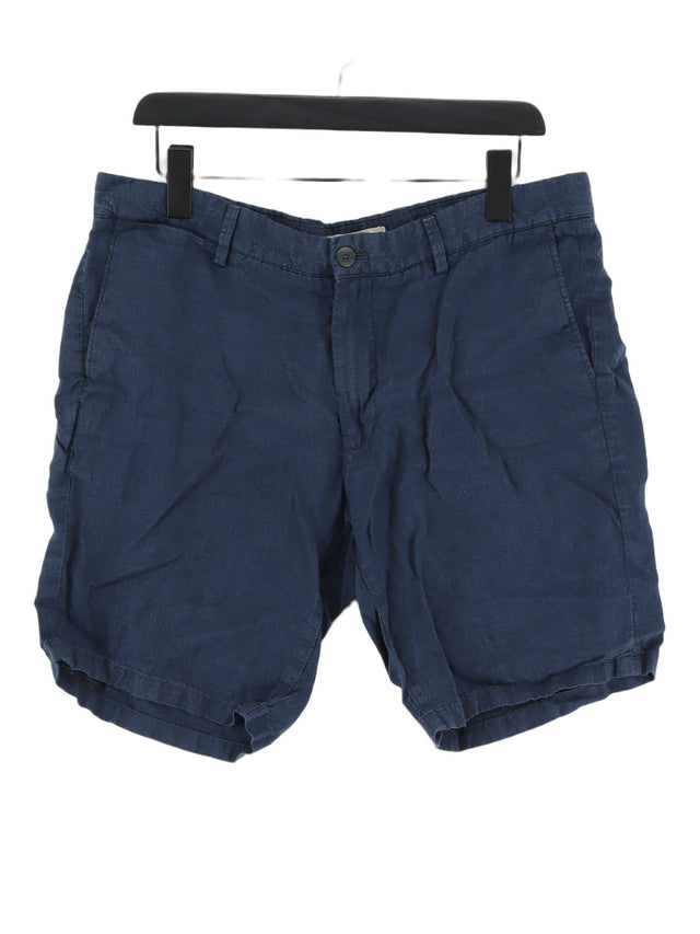 MNG Men's Shorts W 36 in Blue Linen with Cotton, Polyester