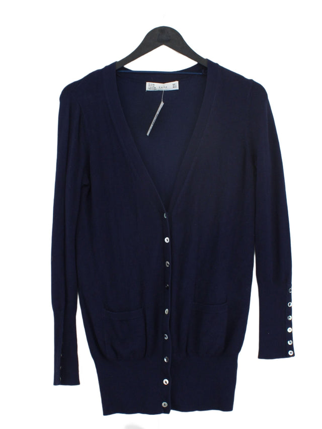 Zara Women's Cardigan M Blue Rayon with Elastane, Nylon