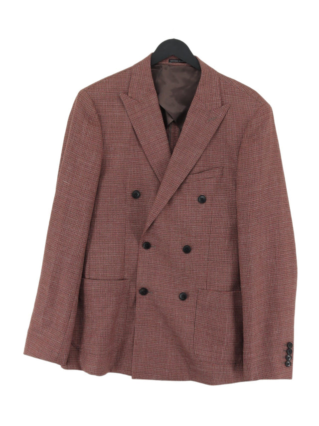 Reiss Men's Blazer Chest: 40 in Brown Wool with Linen, Polyester, Silk, Viscose