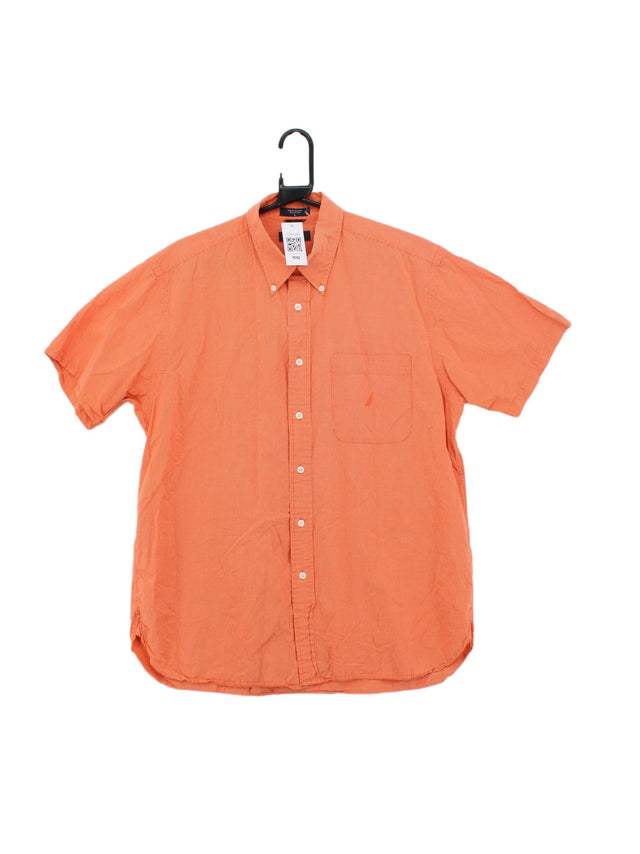 Vintage Nautica Men's Shirt L Orange 100% Cotton