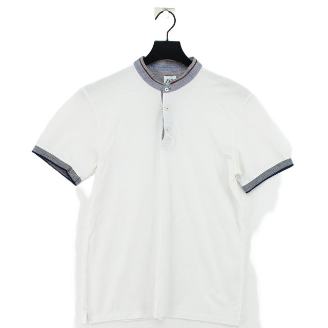 Zara Men's Polo M White 100% Cotton