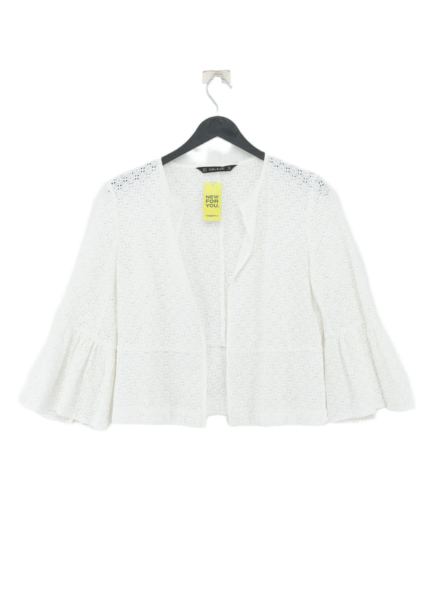 Zara Women's Cardigan M White 100% Cotton