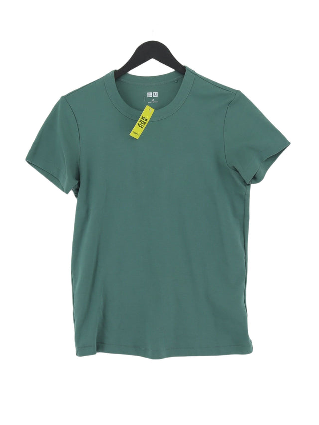 Uniqlo Women's T-Shirt M Green Cotton with Wool