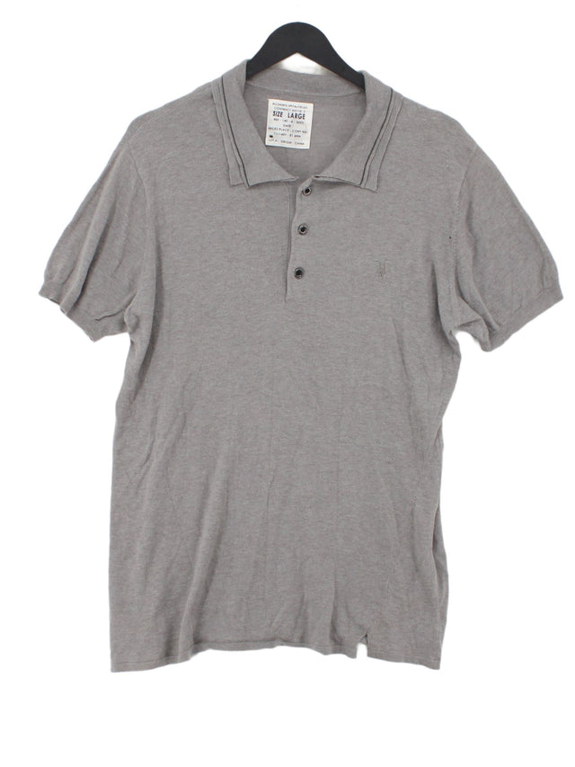 AllSaints Men's Polo L Grey 100% Cotton