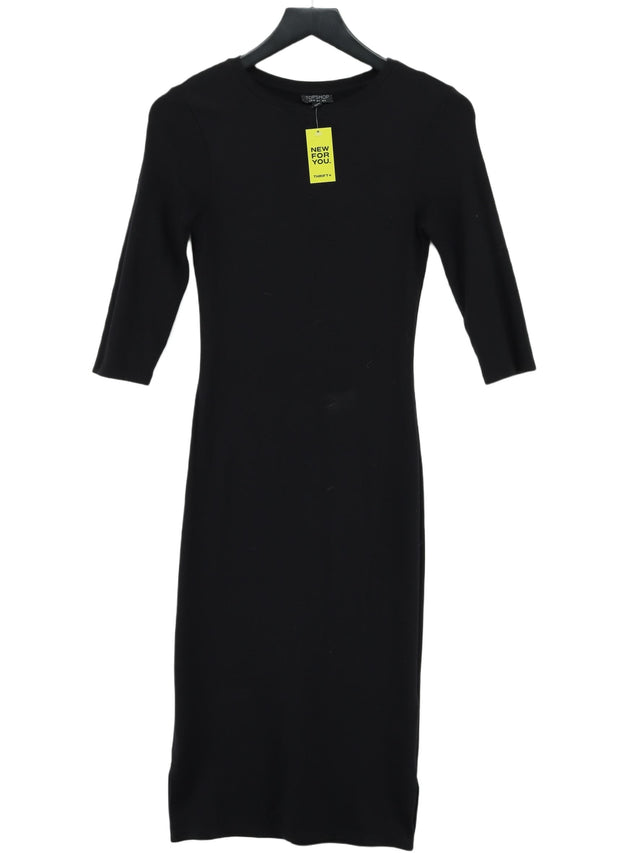 Topshop Women's Midi Dress UK 8 Black Viscose with Elastane, Polyamide