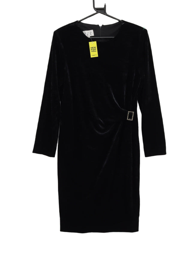 Vintage Women's Midi Dress UK 16 Black Polyester with Spandex