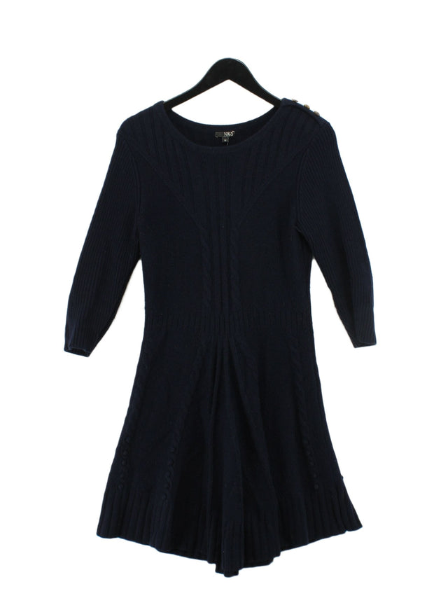 NW3 Women's Midi Dress UK 12 Blue Cotton with Angora, Polyester, Wool
