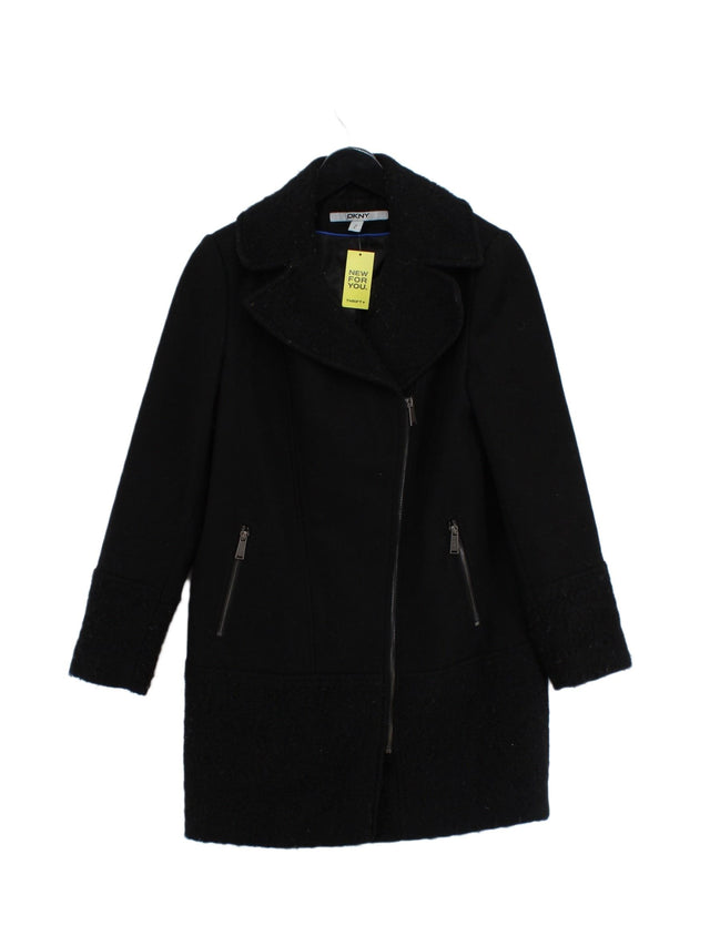 DKNY Women's Coat UK 6 Black Wool with Other, Polyester, Viscose