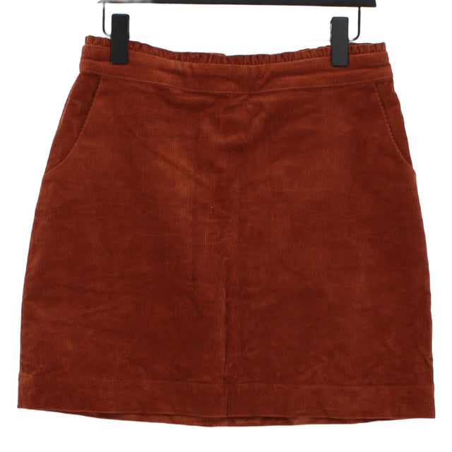 Oliver Bonas Women's Midi Skirt UK 12 Brown Cotton with Elastane, Polyester