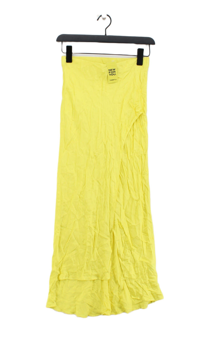 River Island Women's Midi Skirt UK 6 Yellow 100% Viscose