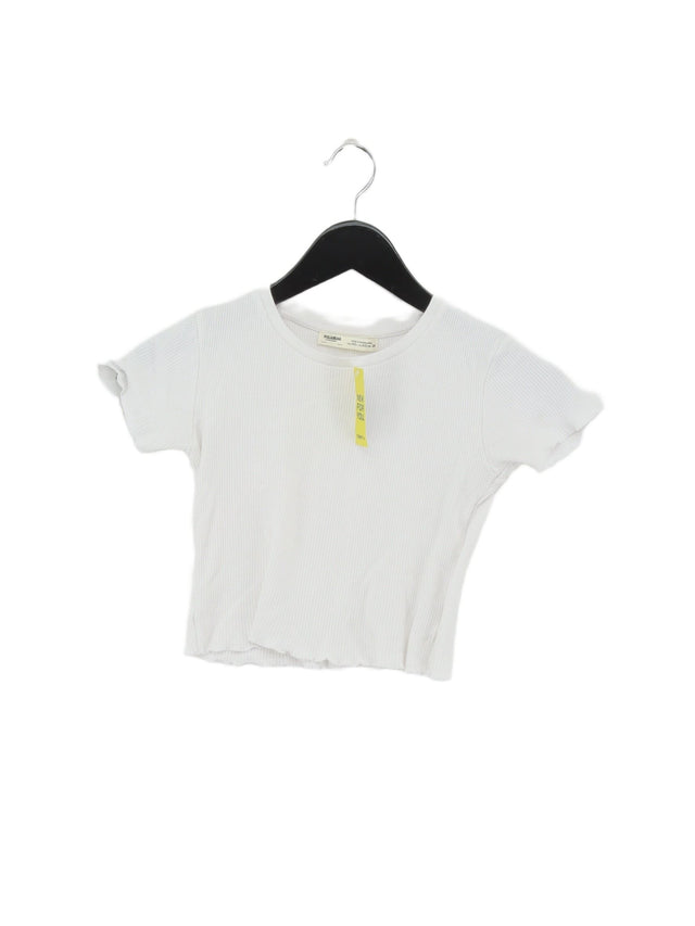 Pull&Bear Women's T-Shirt XS White Cotton with Elastane