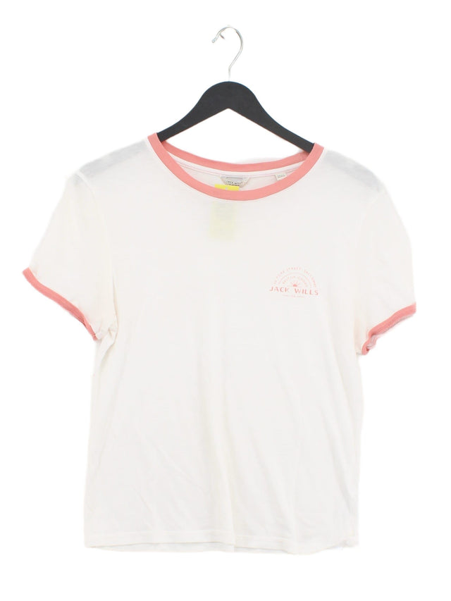 Jack Wills Women's T-Shirt UK 14 White Cotton with Lyocell Modal