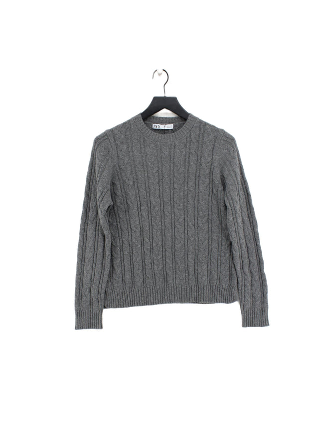 Zara Men's Jumper S Grey Wool with Acrylic, Polyamide, Polyester