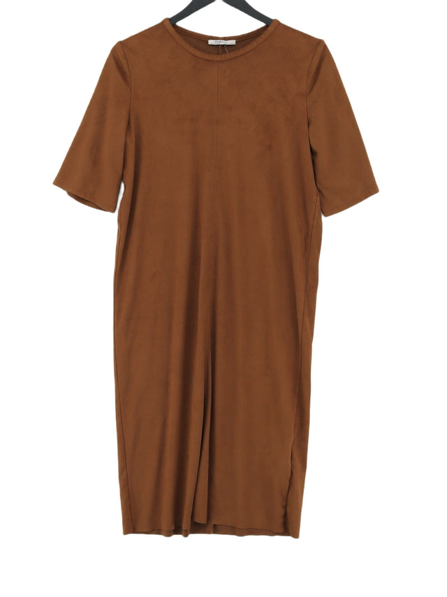 Zara Women's Midi Dress S Brown Polyester with Elastane