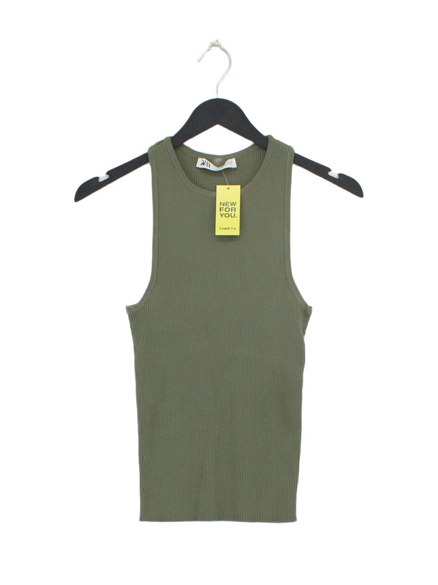 Zara Women's T-Shirt M Green Viscose with Elastane, Polyamide