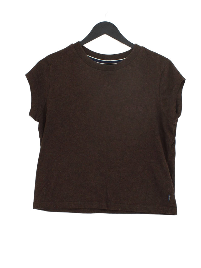 Superdry Women's T-Shirt UK 12 Brown 100% Cotton