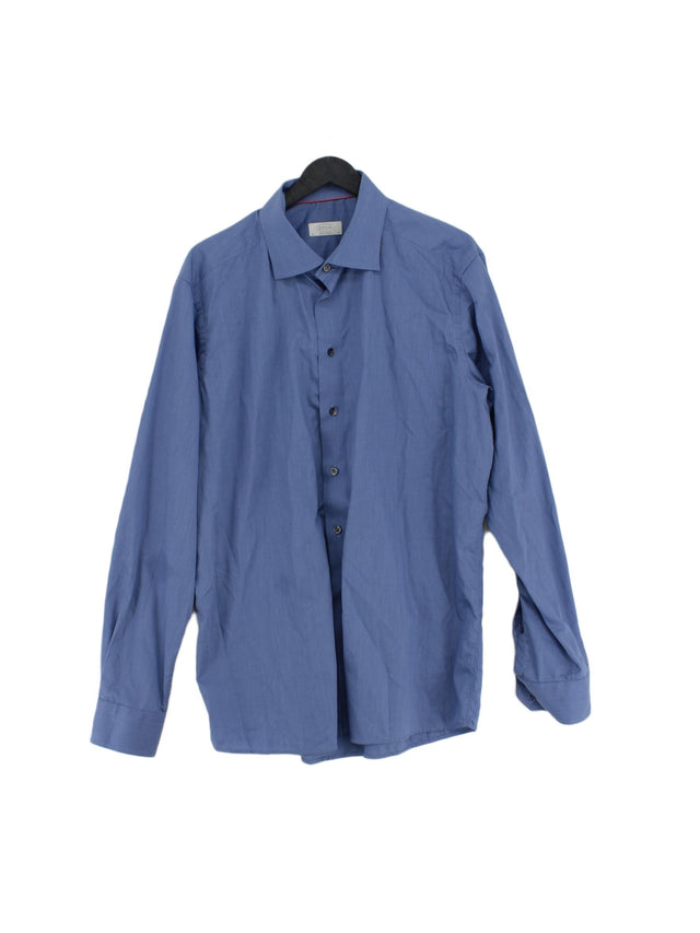 Eton Men's Shirt Collar: 17.5 in Blue 100% Cotton