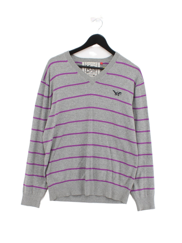 Fcuk Men's Jumper L Grey 100% Cotton