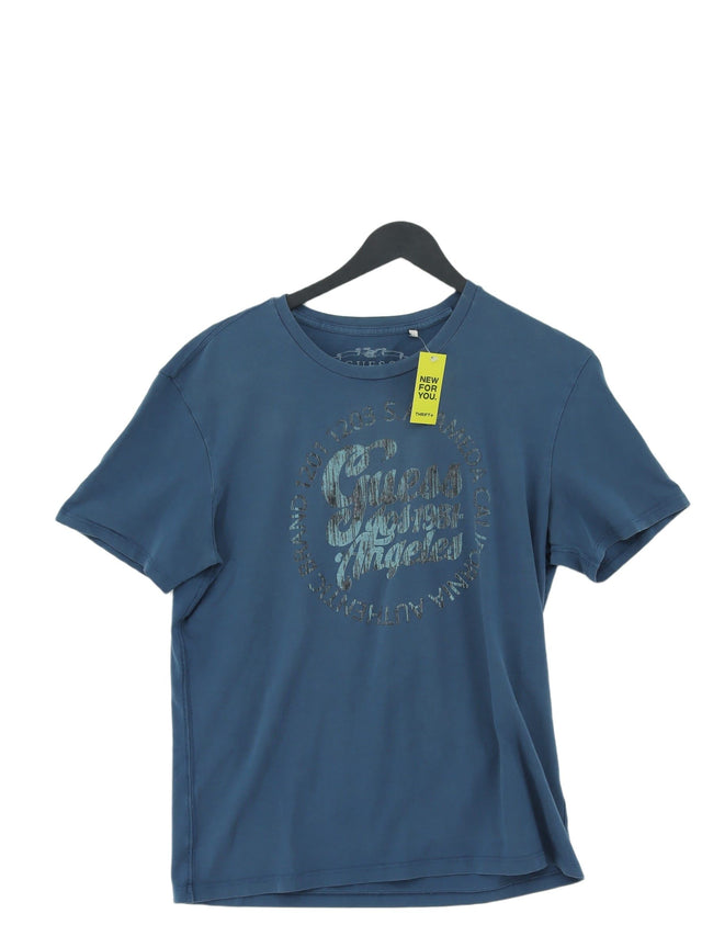 Guess Men's T-Shirt L Blue Cotton with Elastane