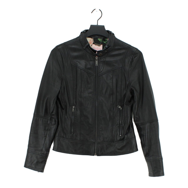 Ted Baker Women's Jacket UK 10 Black Leather with Elastane, Polyester
